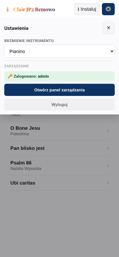 Sekcja Zarządzanie po zalogowaniu